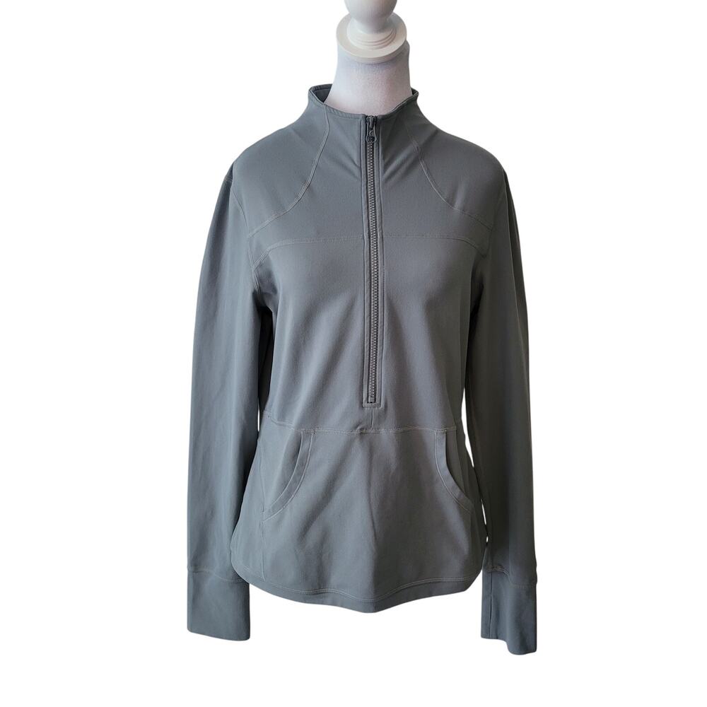 Zyia Active Size XL Half Zip Long Sleeve Pullover Thumbholes Light Gray‎ Gym